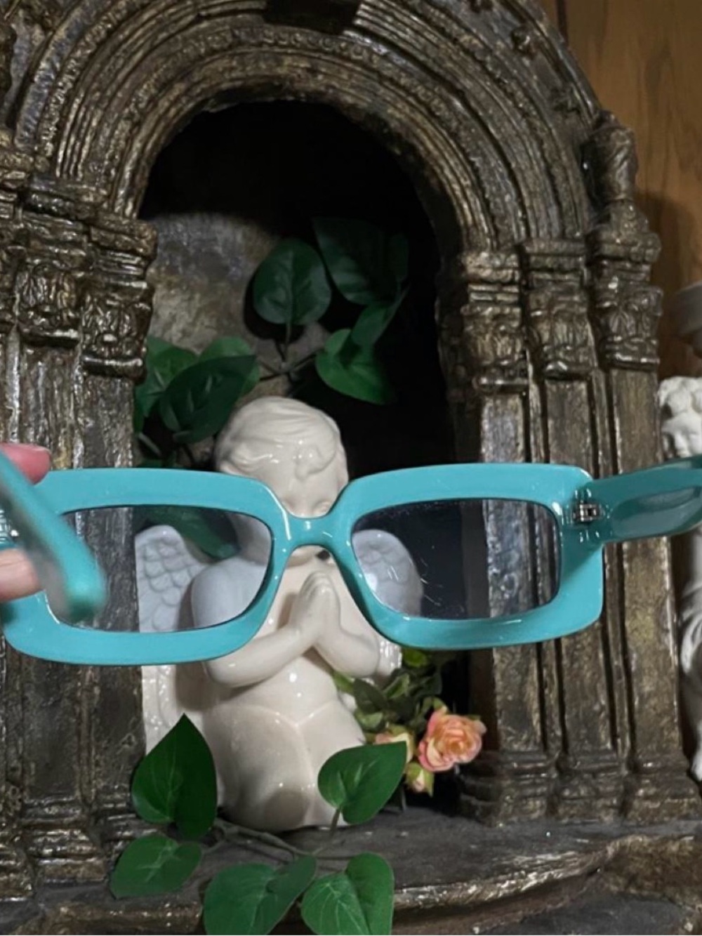 Turquoise Rectangular Retro Sunglasses - Picture 6 of 6